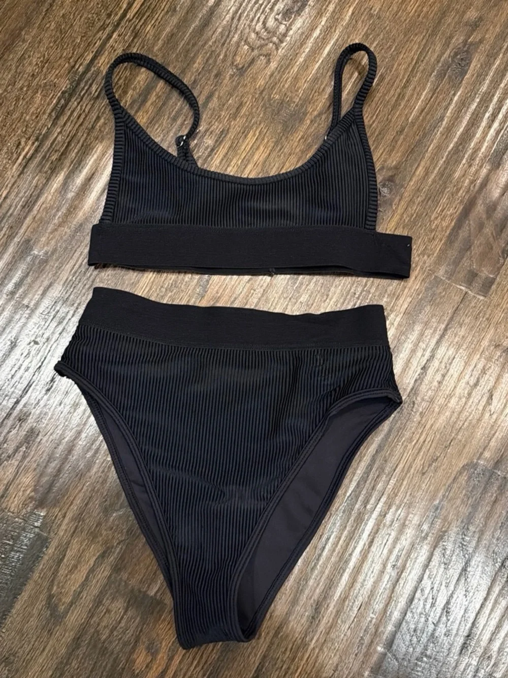 Frankie's Bikinis Black Ribbed High-Waist Two-Piece
